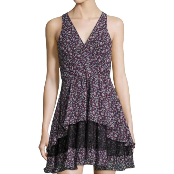 BCBGeneration Floral Sleeveless Tiered Ruffle Lace Inset Dress size 2 - Picture 3 of 13